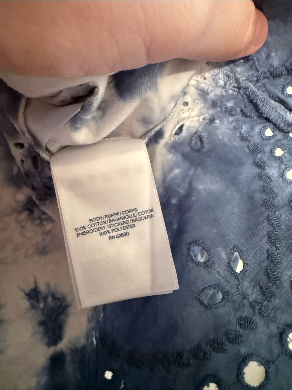 Lands' End Blue and White Tie-Dye Eyelet Peasant Blouse - Picture 4 of 8
